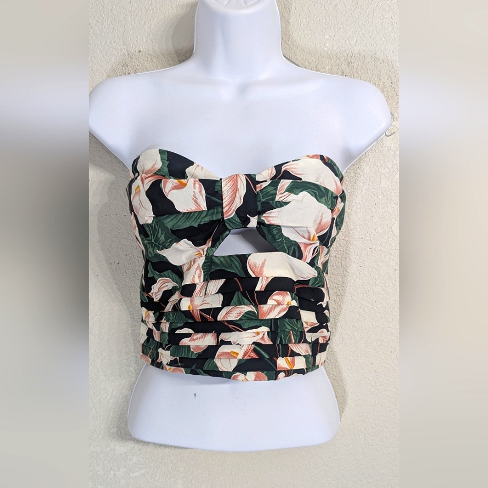 Express Green Pink Floral Tube Top Bralette Sweetheart Neck Cropped Strapless XL